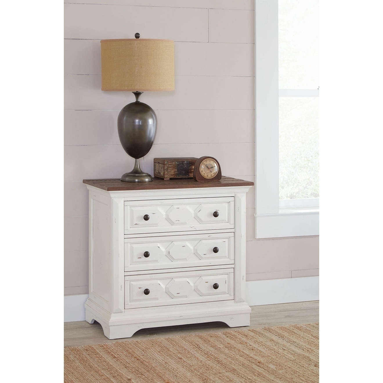 Shop Zander Rustic Latte And Vintage White 3 Drawer Nightstand Overstock 29135115