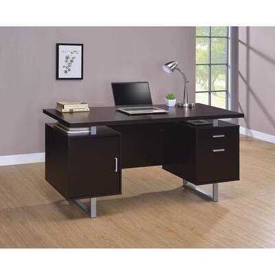 Brighton Cappuccino and Silver 2-drawer Executive Desk
