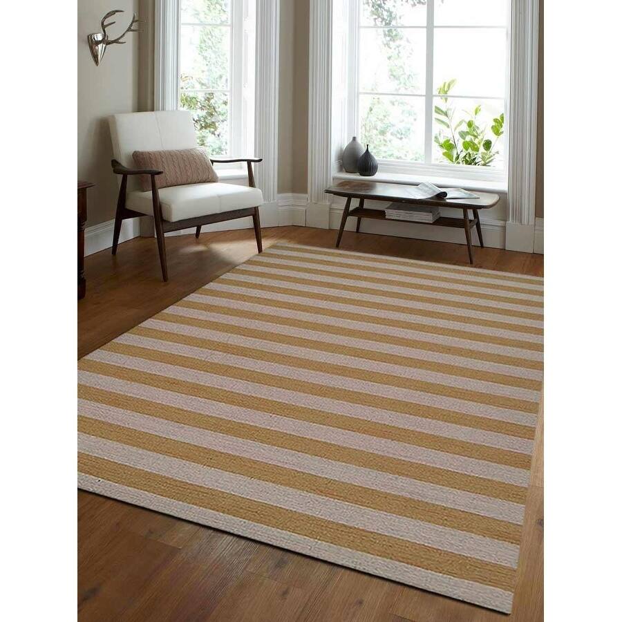 Modern Carpet Striped Indian Oriental Solid Color Flat Weave Area Rug - 6'7'' x 9'10''