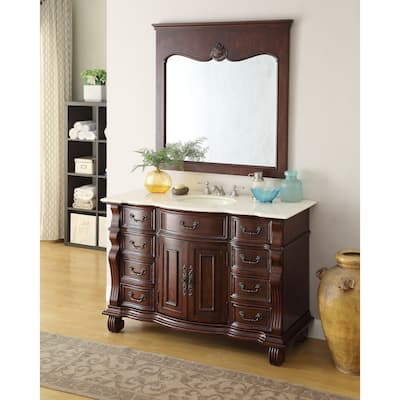50 inch Antique Style Cherry Wood Hopkinton Bathroom Sink Vanity Cream Marble Top