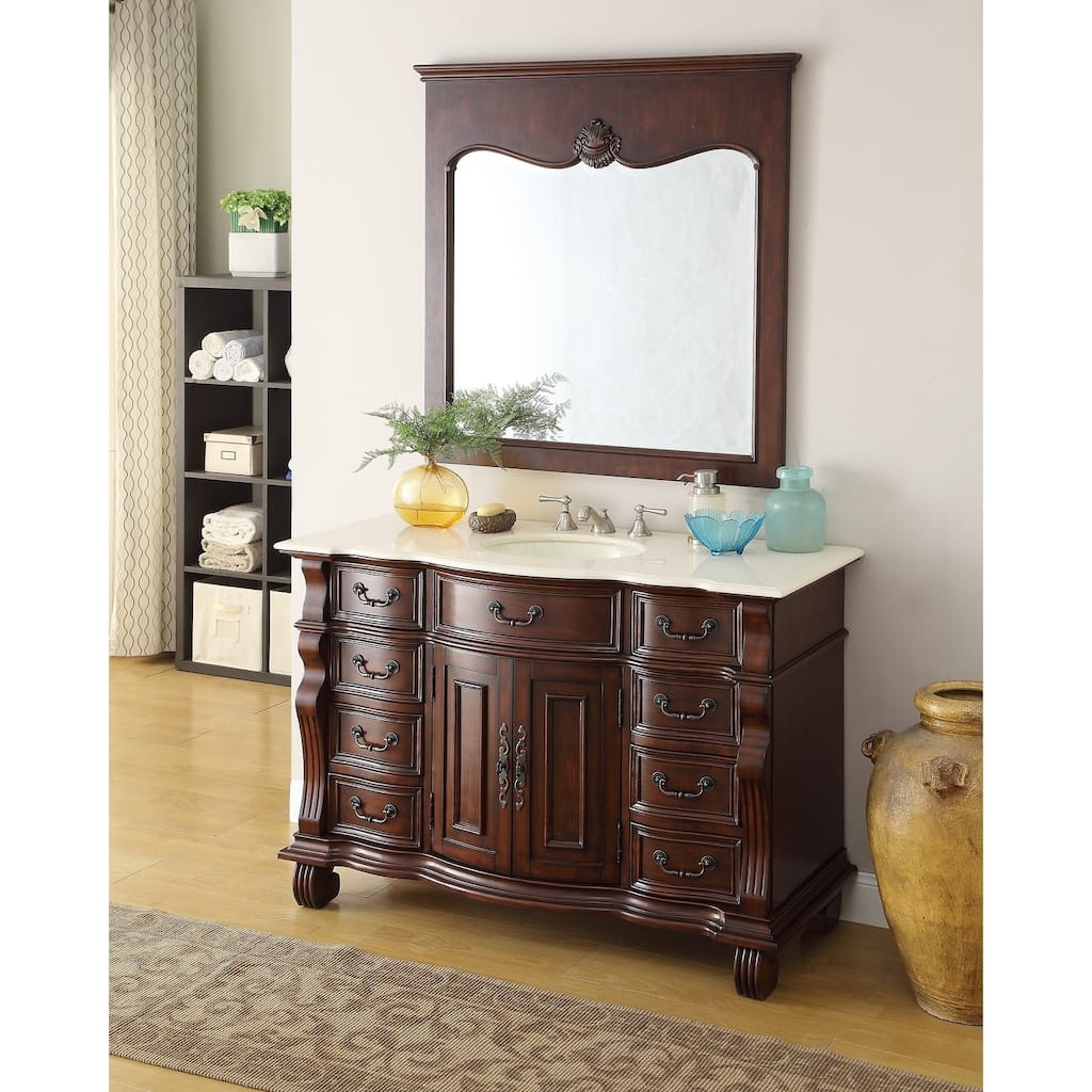 50 inch Antique Style Cherry Wood Hopkinton Bathroom Sink Vanity Cream Marble Top