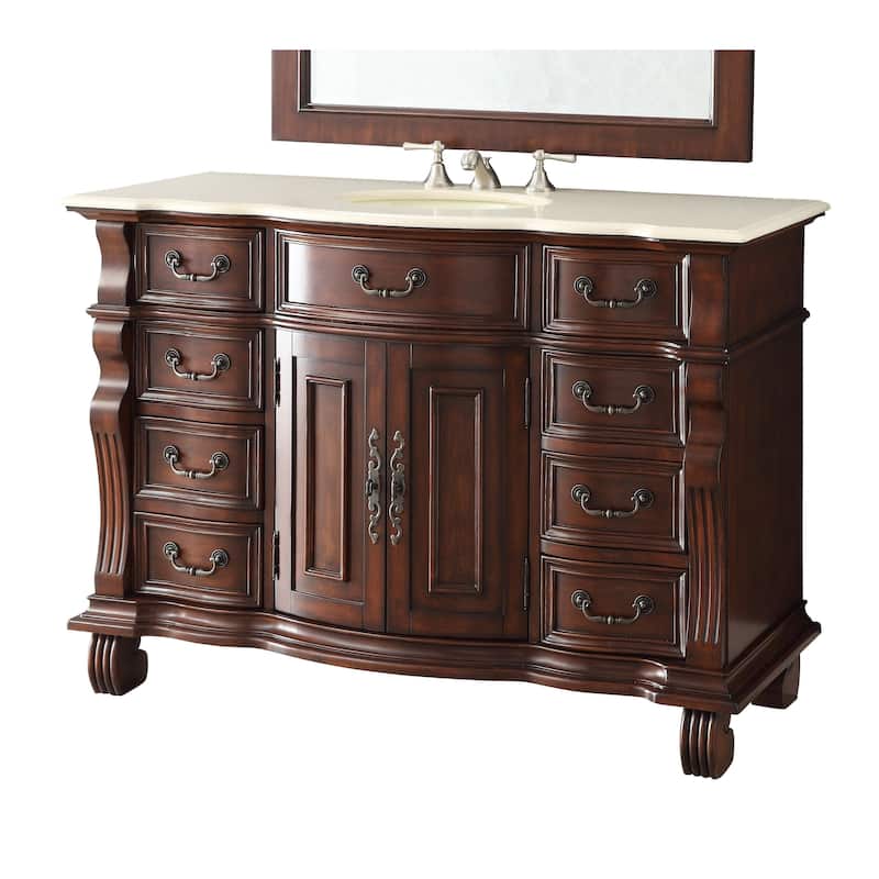 50 inch Antique Style Cherry Wood Hopkinton Bathroom Sink Vanity Cream Marble Top