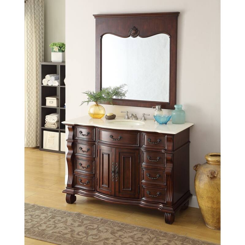 50 inch Antique Style Cherry Wood Hopkinton Bathroom Sink Vanity Cream Marble Top