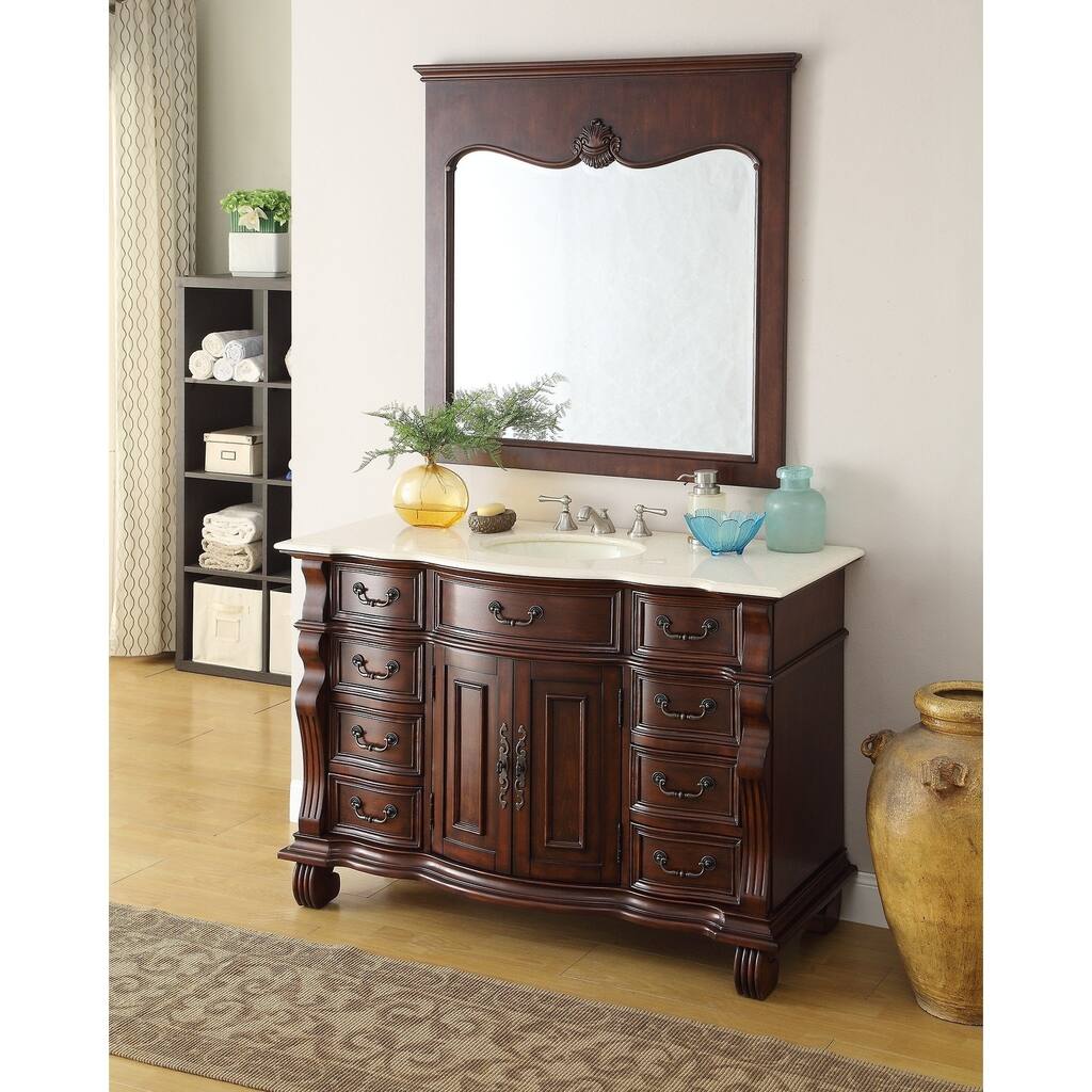 50 inch Antique Style Cherry Wood Hopkinton Bathroom Sink Vanity Cream Marble Top