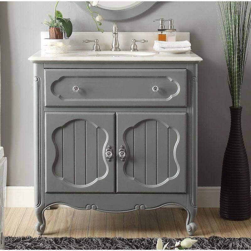 34 inch Benton Collection Knoxville Gray Bathroom Vanity with Mirror