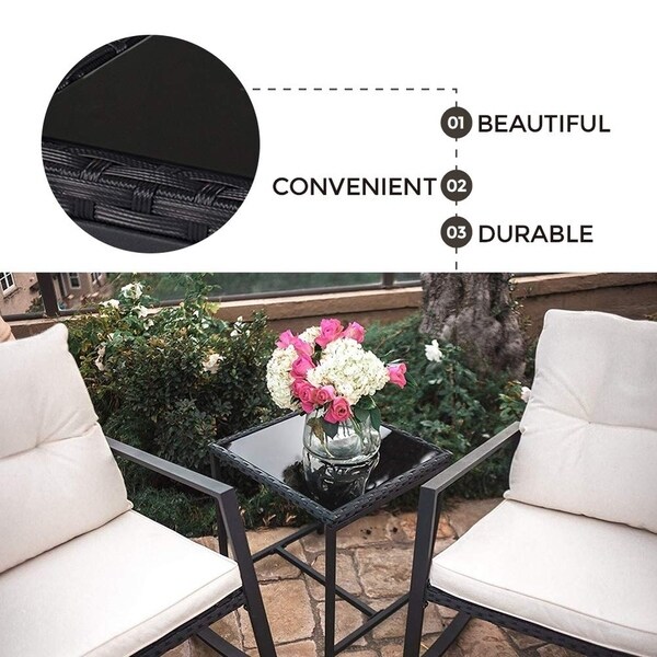 Two Chairs With Glass Coffee Table Suncrown Outdoor Patio Furniture 3 Piece Bistro Set Black Wicker Rocking Chair Beige Cushion Talkingbread Co Il