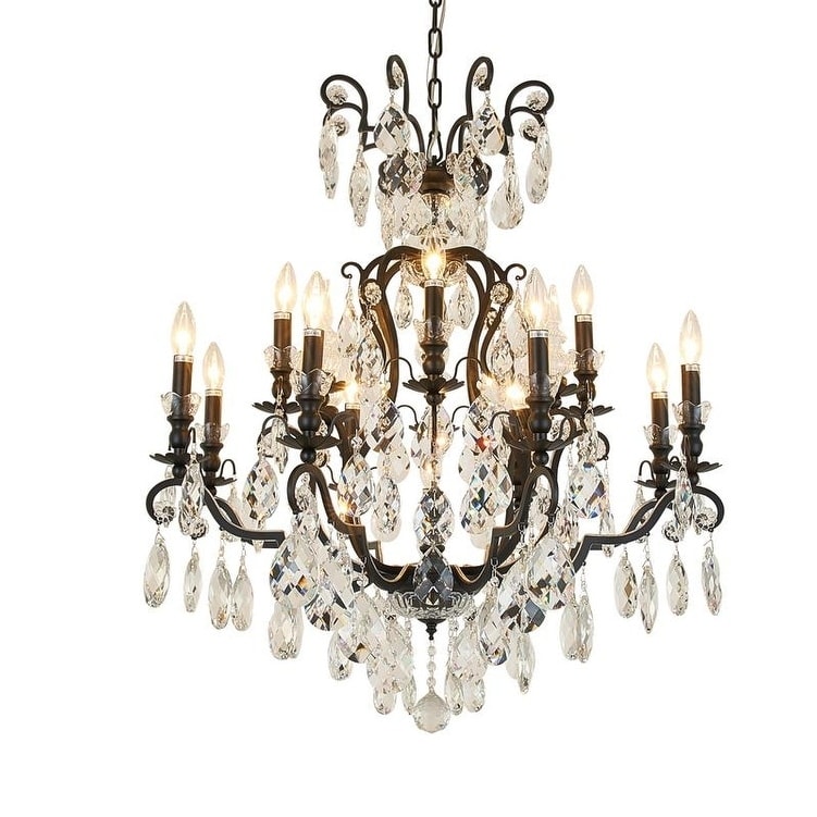 Black Metal Chandelier With Clear Crystal Accents - Chandeliers For Bedrooms by Overstock.com