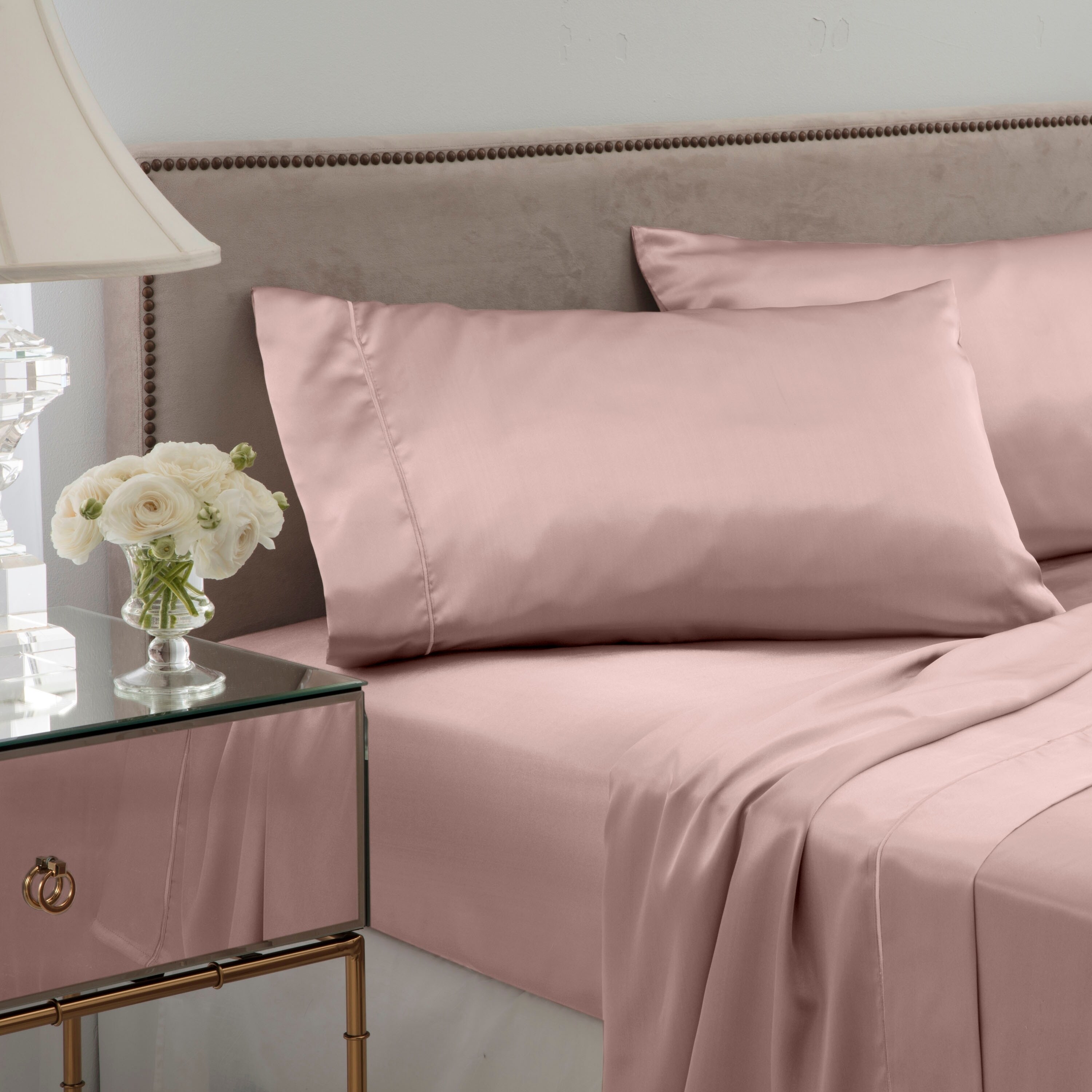 Shop Seduction Satin Solid King Rose Gold Sheet Set Overstock