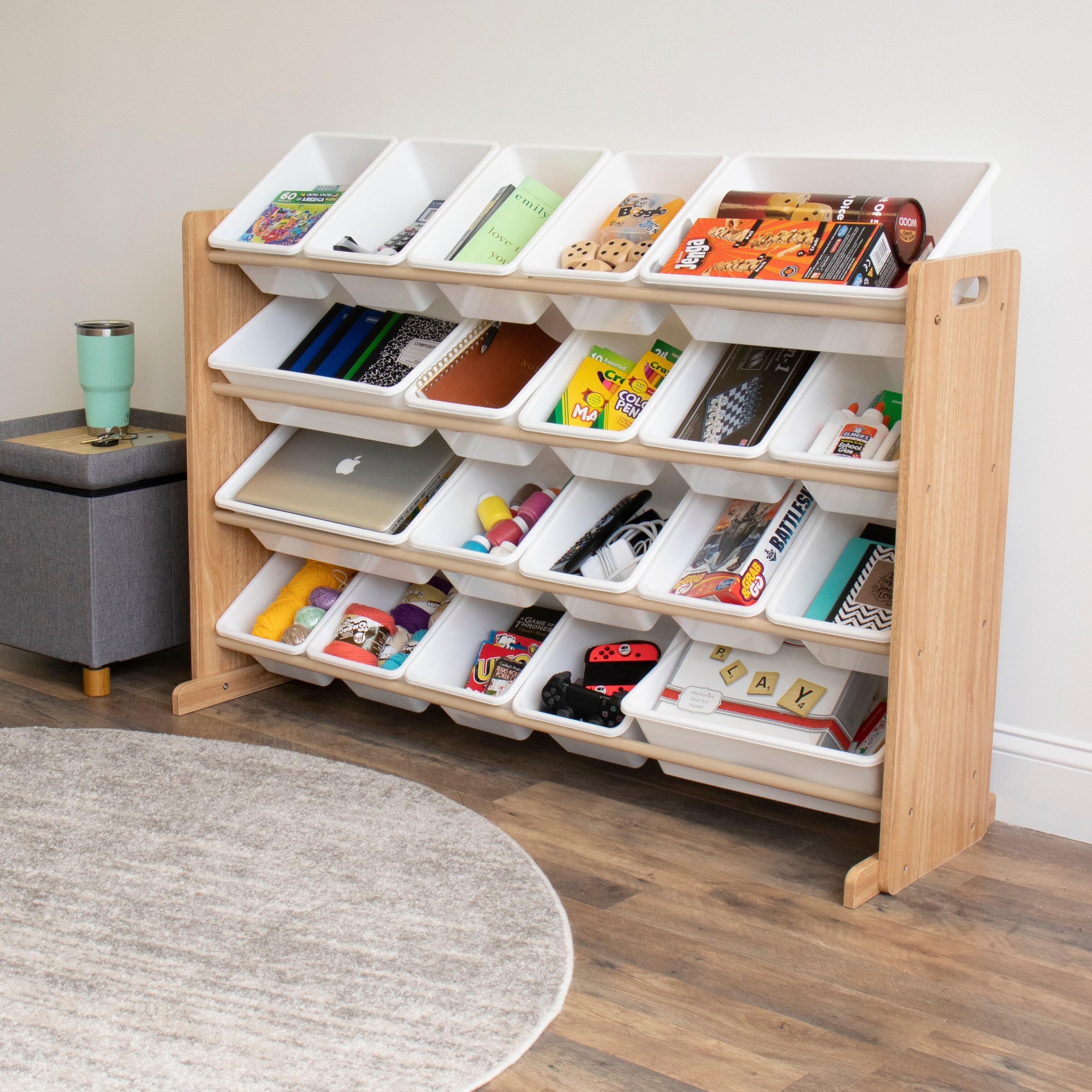 large toy organizer with bins