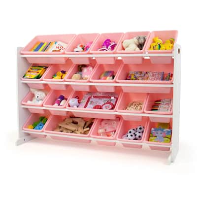 Humble Crew Extra Large 20 Bin Toy Storage Organizer, White/Pink