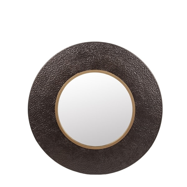 Privilege Small Hammered Bronze and Gold Metal Wall Mirror. 31.5x3x31.5