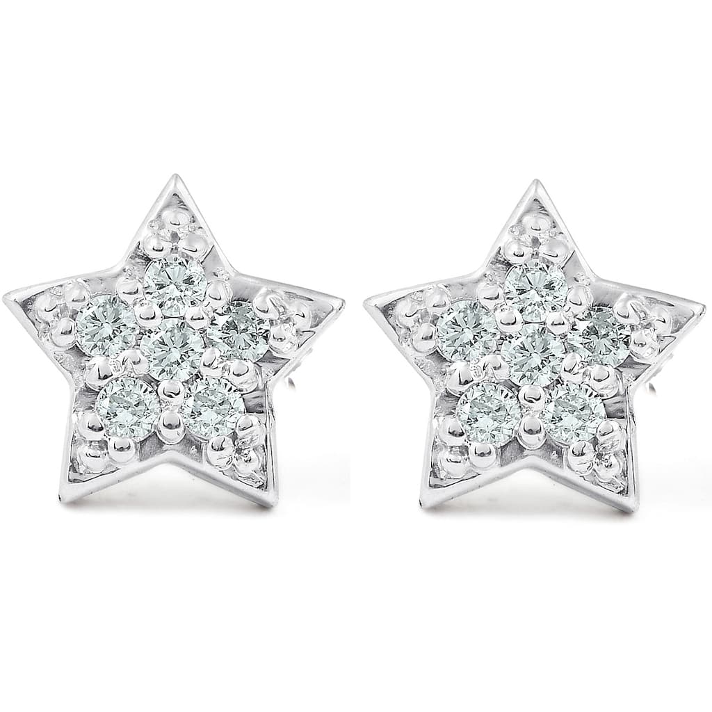 White Gold Diamond Pave Petite Star Studs Dainty High Polished 6.5MM