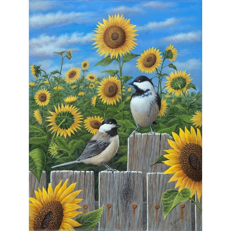 CANVAS Chickadees and Sunflowers by Robert Wavra Graphic Art - 18 x 24