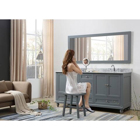 Classic 72 In. Bath and Makeup Hybrid Vanity in gray with Marble vanity top in Carrara White and 1 Large Mirror