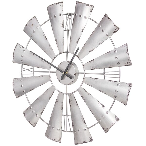 Metal Windmill Oversized Vintage Wall Clock 24" (Silver). Opens flyout.