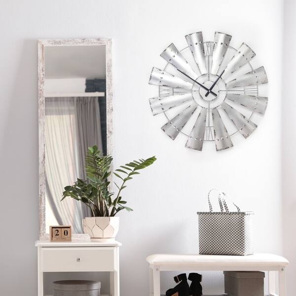 Shop Black Friday Deals On Metal Windmill Oversized Vintage Wall Clock 24 Silver Overstock 29141436