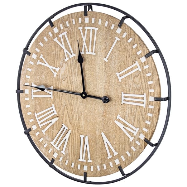 Rustic Whitewashed Wood And Metal Oversized Wall Clock 24 Overstock 29141449