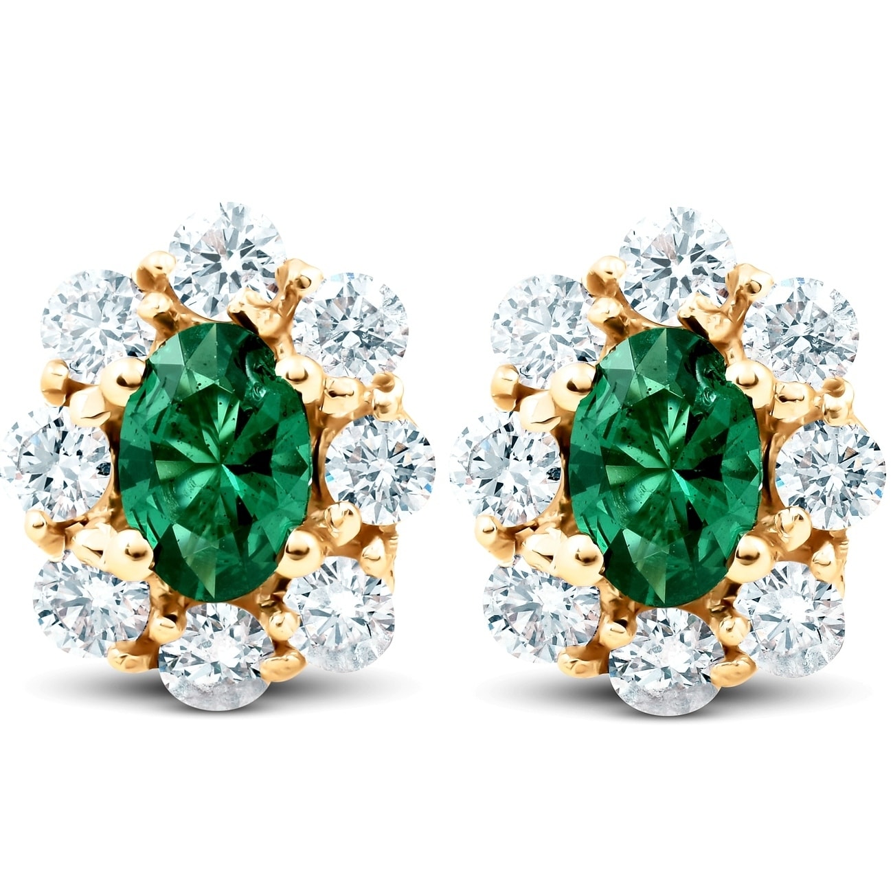 3 Ct Emerald Cut Green Emerald & Diamond Halo Stud Earrings 14K White Gold Over