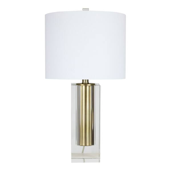 JONATHAN Y Carson Rechargeable Cordless 12.75-in Brass Gold LED Stick Table  Lamp with Glass Shade