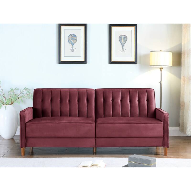 Mills Convertible Sleeper Sofa Bed - Burgundy