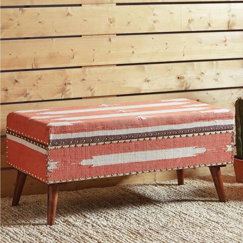 Coaster Furniture Noah Orange and Beige Upholstered Storage Bench