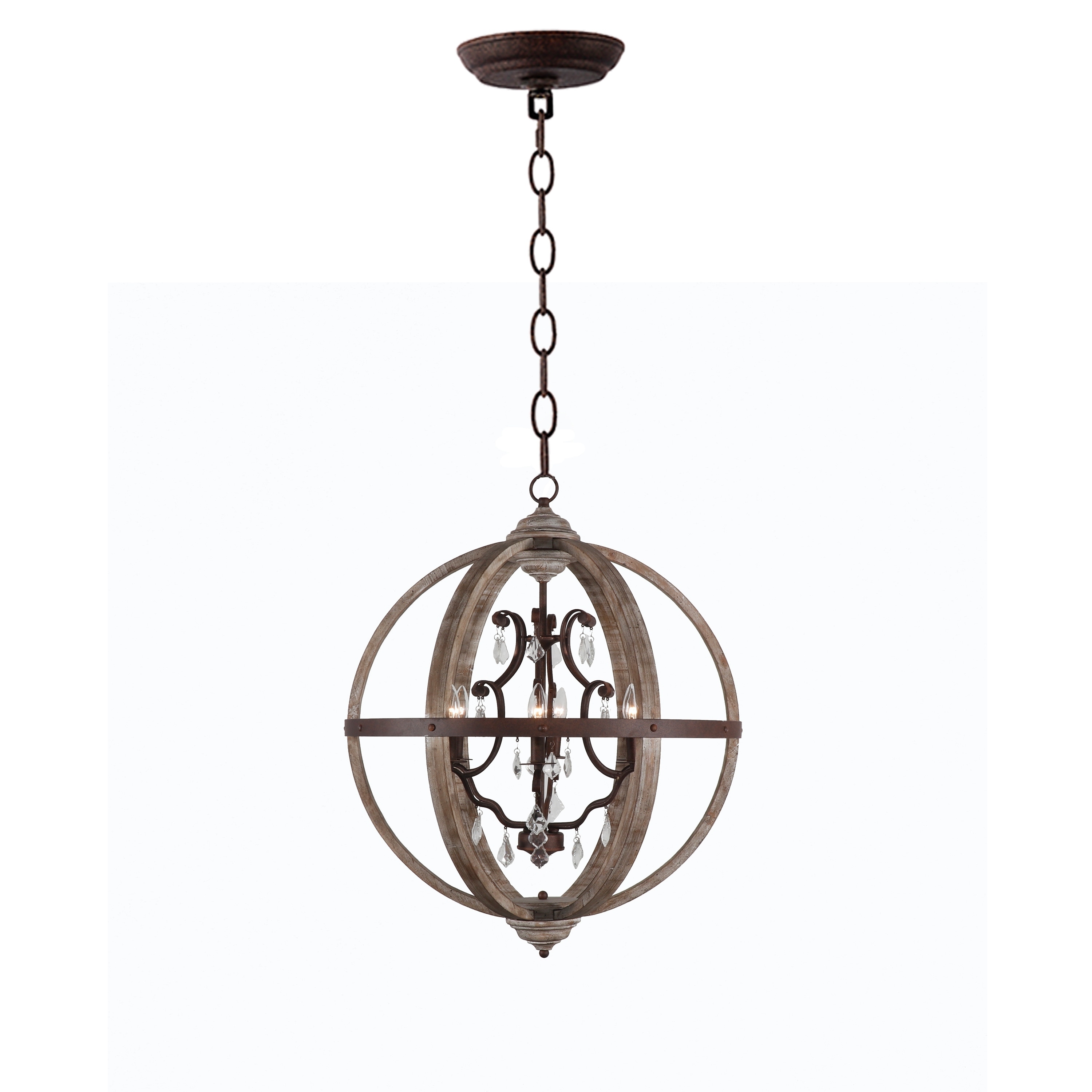 Halen Elton Rustic Wood Crystal ORB chandelier Pendant Shabby Chic Foyer Lighting, Home Decor Dining Room, Bedroom, Living Room - Chandeliers For Bedrooms by Overstock.com