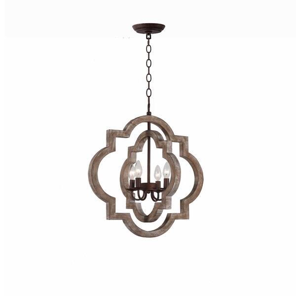 Shop Halen Elton Rustic Wood Double Ring Vintage Foyer Chandelier