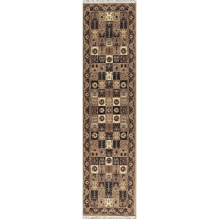 Traditional Bakhtiari Patchwork Polyester & Jute Turkish Oriental Rug - 13' 0'' X 3' 3'' - 13' 0'' X 3' 3'' - Brown