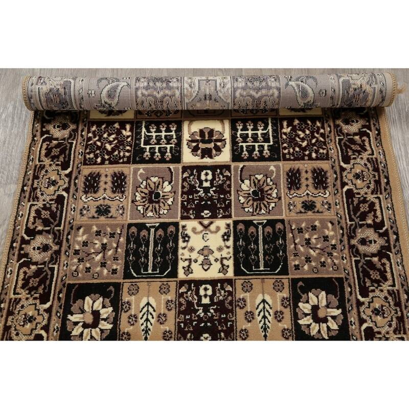 Traditional Bakhtiari Patchwork Polyester & Jute Turkish Oriental Rug - 13' 0'' X 3' 3''