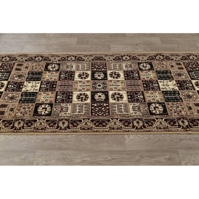 Traditional Bakhtiari Patchwork Polyester & Jute Turkish Oriental Rug - 13' 0'' X 3' 3''