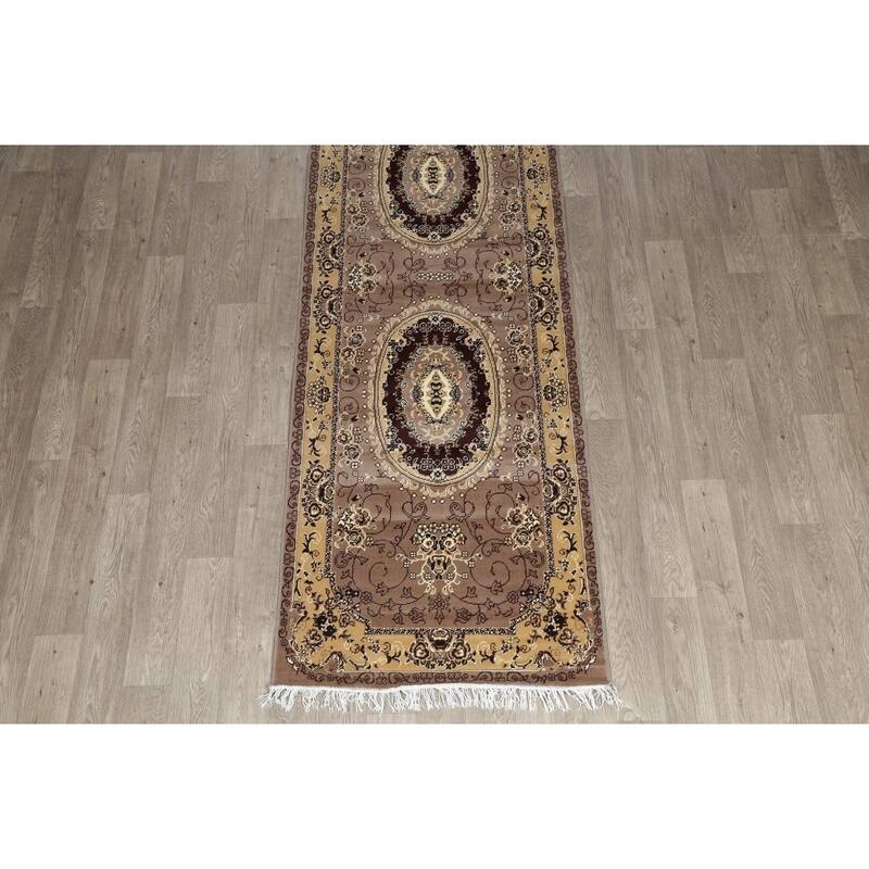 Oriental Persian Turkish Aubusson Polyester & Jute Traditional Rug - 19' 8'' X 3' 3''