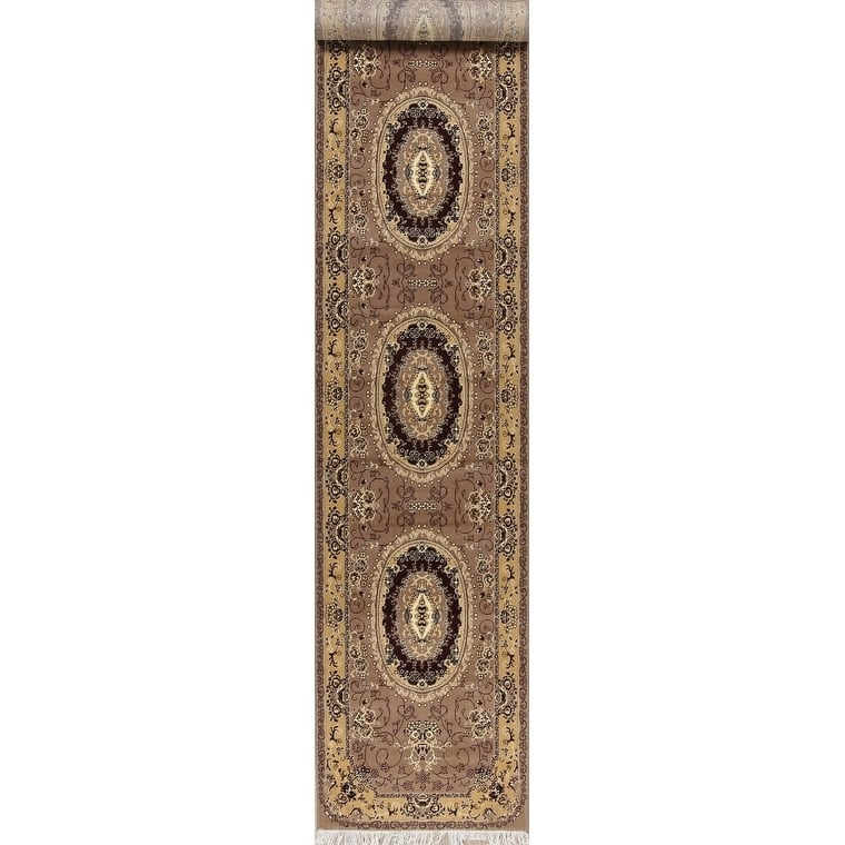 Oriental Persian Turkish Aubusson Polyester & Jute Traditional Rug - 19' 8'' X 3' 3'' - 19' 8'' X 3' 3'' - Brown