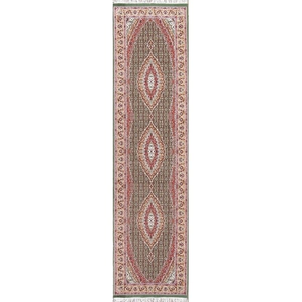 Traditional Persian Tabriz Carpet Polyester/Jute Oriental Turkish Rug - 19' 8'' X 3' 3'' - Green