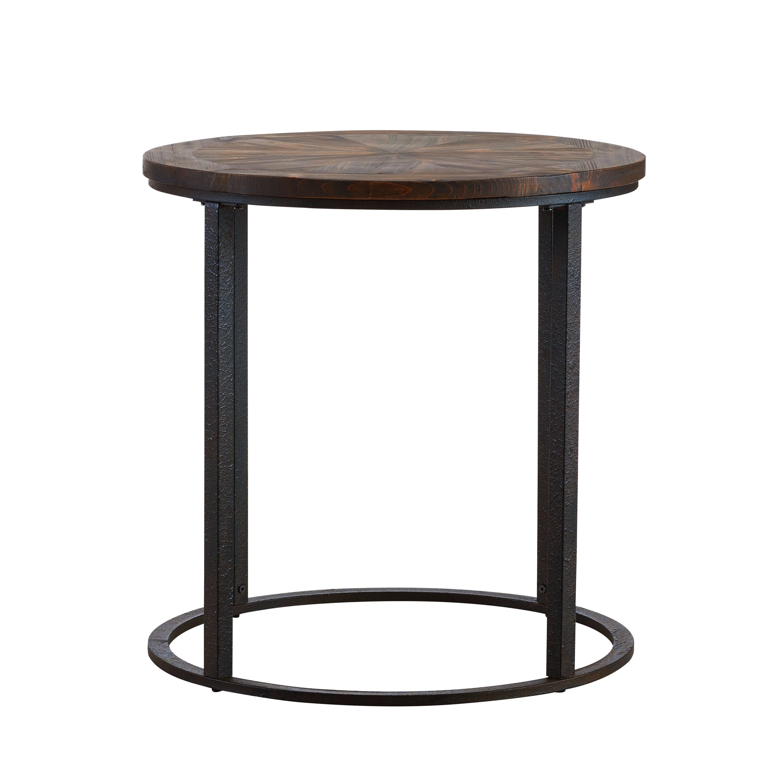 Details about   Round End Side Table Farmhouse Industrial Natural Wood Carved Plank Top Metal 