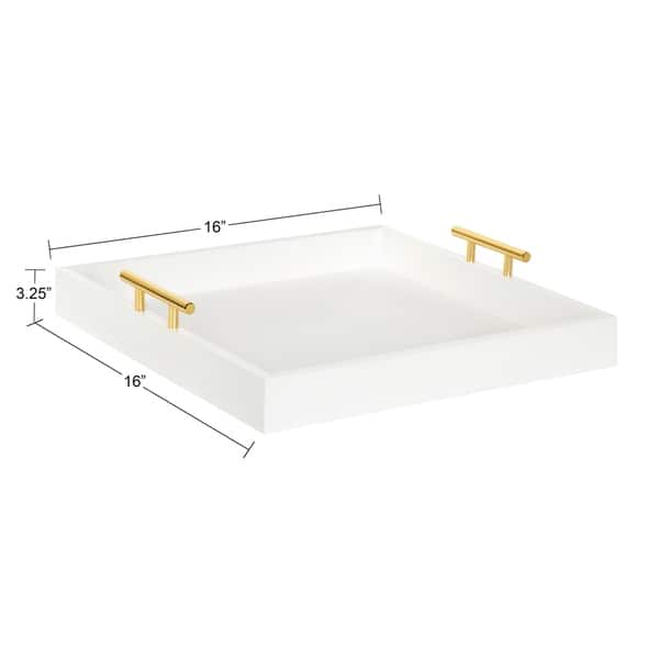 Shop Kate And Laurel Lipton Square Decorative Wood Tray With Metal Handles 16x16 Overstock 29146785 White Gold
