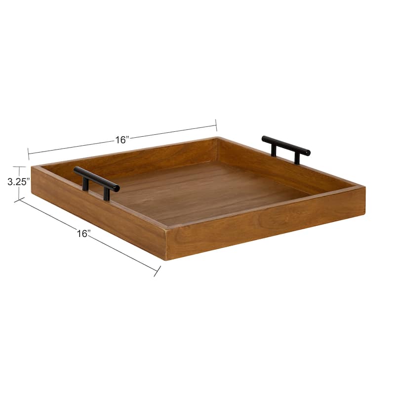 Kate and Laurel Lipton Square Decorative Wood Tray with Metal Handles - 16x16