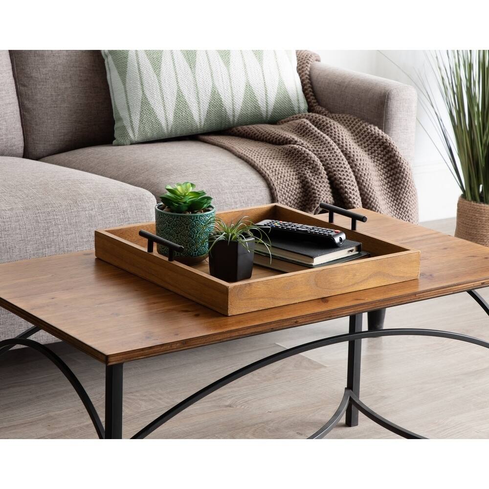 Kate and Laurel Lipton Square Decorative Wood Tray with Metal Handles - 16x16