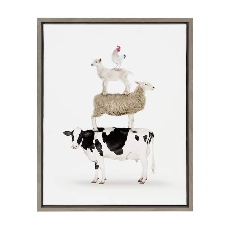 Kate and Laurel Sylvie Farm Animals Framed Canvas by Amy Peterson - 18x24 - Plastic - Grey
