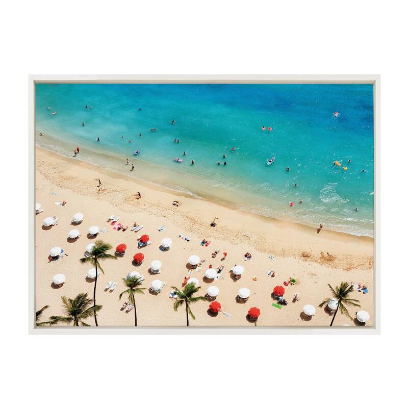DesignOvation Sylvie Tropical Beach Framed Canvas by Simon Te - 23x33 - Plastic - White