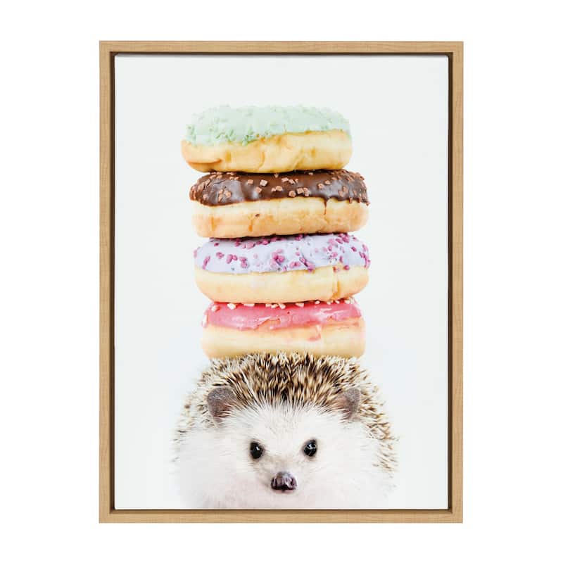 DesignOvation Syvlie Hedgehog Donuts Framed Canvas by Amy Peterson - 18x24 - Plastic - Brown