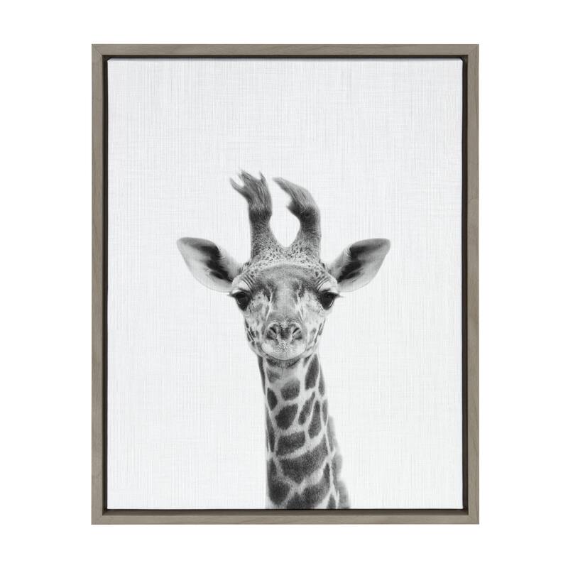 Kate and Laurel Sylvie Baby Giraffe Canvas Wall Art by Simon Te Tai - 18x24 - Plastic - Grey