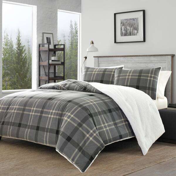 Shop Eddie Bauer Yarrow Point Grey Flannel Sherpa Comforter Set