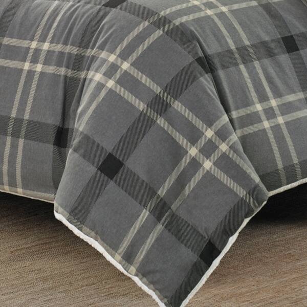 Shop Eddie Bauer Yarrow Point Grey Flannel Sherpa Comforter Set