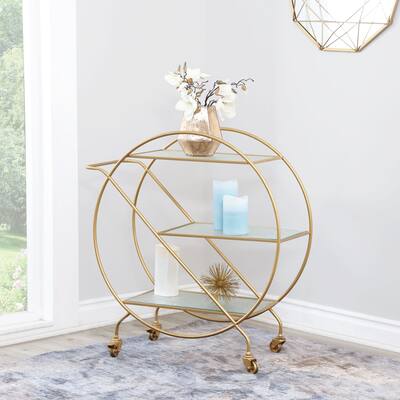 Abbyson Braque Gold Round Bar Cart