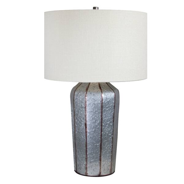 29 Vintage Galvanized Table Lamp W White Textured Linen Drum Shade Overstock 29153358