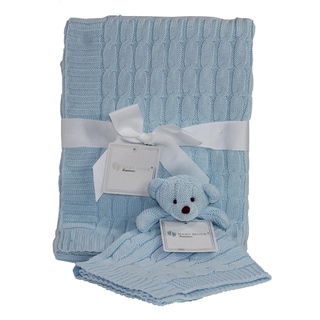 Cable Knit Baby Blanket Gift Set