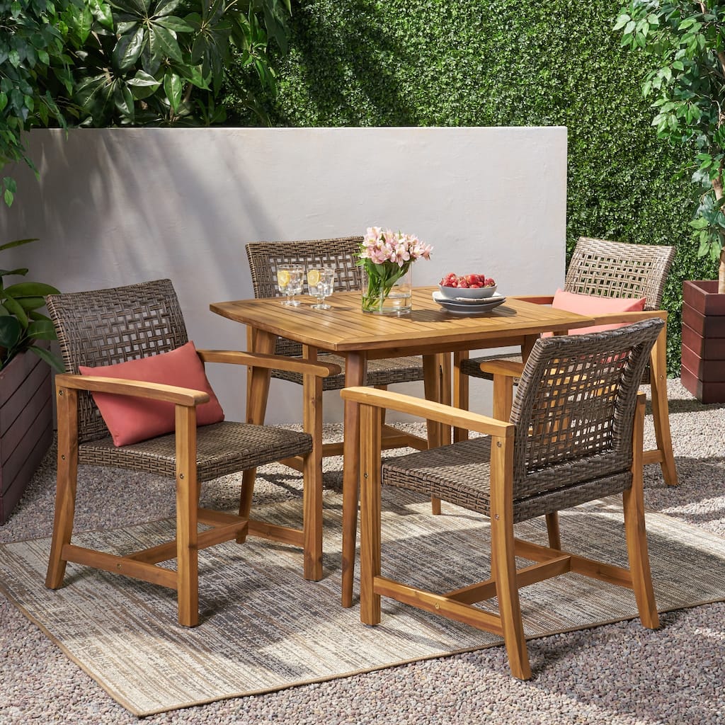 Clausen Outdoor 4 Seater Acacia Wood Dining Set by Christopher Knight Home