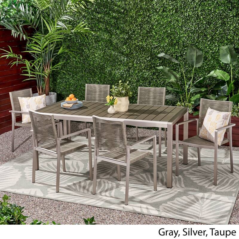 Lapis Outdoor Modern 6 Seater Aluminum Dining Set with Wicker Table Top