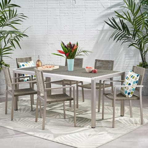Lapis Outdoor Modern 6 Seater Aluminum Dining Set with Wicker Table Top by Christopher Knight Home