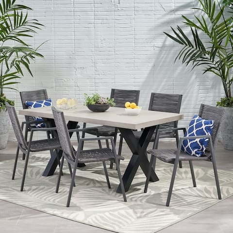 Quartz Outdoor Modern 6 Seater Aluminum Dining Set by Christopher Knight Home